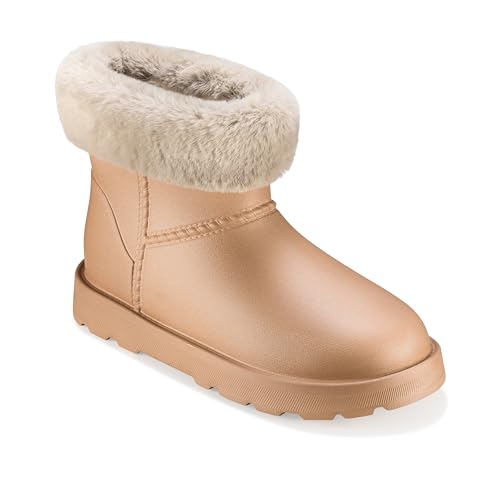 ESTRO Warme Gummistiefel Damen Gefüttert - Gummistiefel Gefüttert Damen Wasserdicht Winterschuhe F115 (38 EU, Hellbraun)