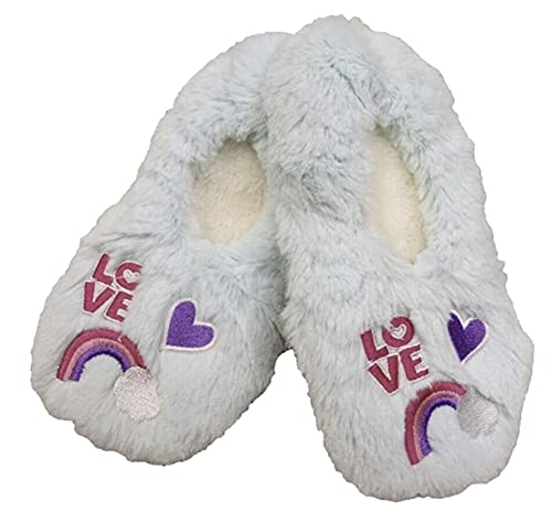 Fuzzy Cozy Little Girls gripper Slipper Socks Love fits KIDS shoe size 9-12 Blue green