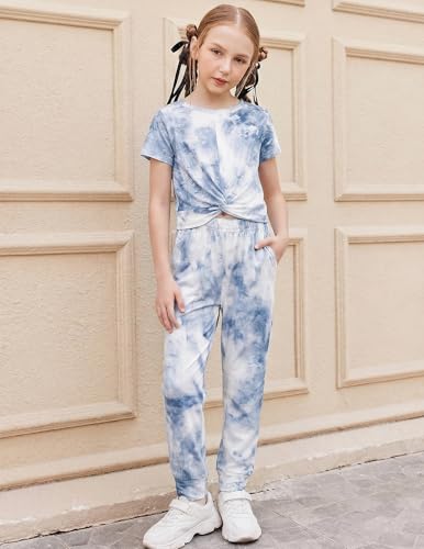 Image of Arshiner Girls Clothing Sets Tie Dye Twist Front Tops & Sweatpants Outfits Sportwear Sweatsuits Tracksuits 4-13 Year