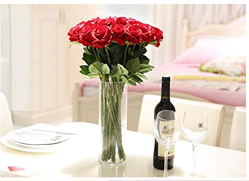 Amzali Artificial Flowers, Real Looking Blush Fake Rose Long Stem Silk Artificial Rose Flowers Home Decor For Bridal Wedding Bouquet, Centerpieces Birthday Flowers Party Garden Floral Arrangement Red #TOP5