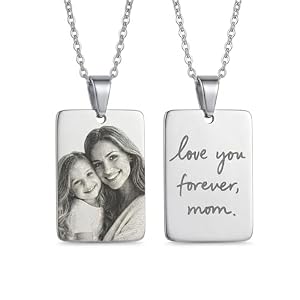 Custom Photo Necklace – Personalized Picture Pendant with Backside Engraving – Stainless Steel – Gold & Silver – Gift for Dad, Mom, Partner – Memorial Keepsake Jewelry