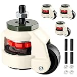 Leveling Castors with Ratchet Handle, Heavy Duty Castor Wheels, 1000kg Load Capacity, 360° Swivel Castors Wheels Set, 50mm Wheels, Retractable Transport Wheels 0-10mm, for Furniture/Workbench/Machine