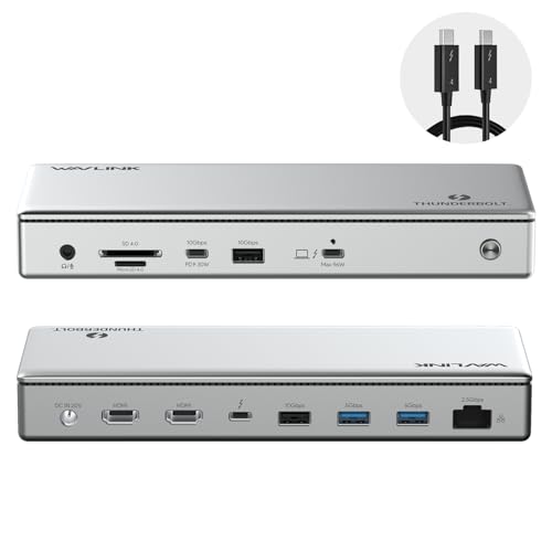 WAVLINK Thunderbolt 4 Dock with 100W Charging, Thunderbolt Certified, Driverless Laptop Docking Station with 4K HDMI Dual Monitor or Single 8K for Windows or Mac, 4X USB, 2.5G Ethernet,SD/MicroSD