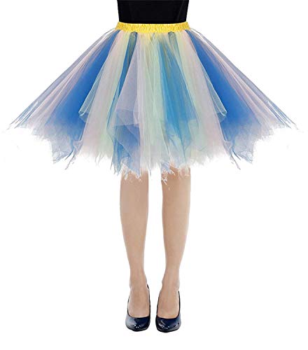 Womens Blue Champagne Plus Size Puffy Tutu Layered Tulle Petticoat Skirt for Party