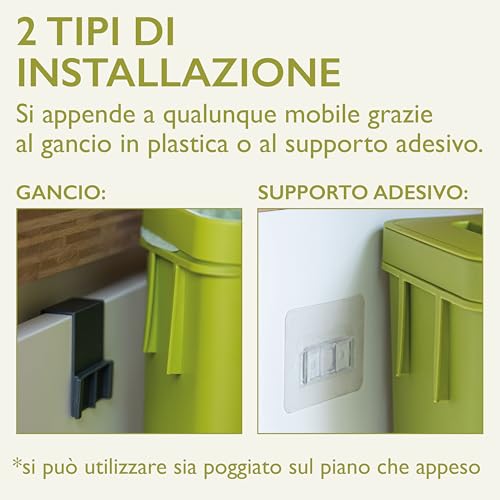 Perfetto PATTUMIERA UMIDO/RIFIUTI ORGANICI DA APPENDERE - coll. GINO - 5 lt. - Muschio - 5
