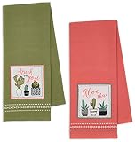 DII Cactus Kitchen Towels, Set of 2 Aloe There & Stuck On You Embellished Potted Cactus Towels, Hear