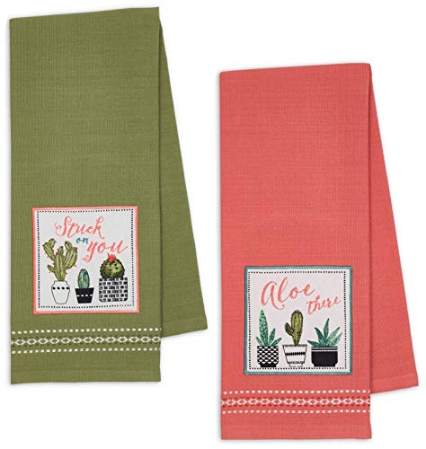Dii Cactus Kitchen Towels, Set Of 2 Aloe There & Stuck On You Embellished Potted Cactus Towels, Heartwarming Flat Weave 100% Cotton For Cooking, Baking, Dishes, Southwest Cactus Kitchen Decor #TOP13