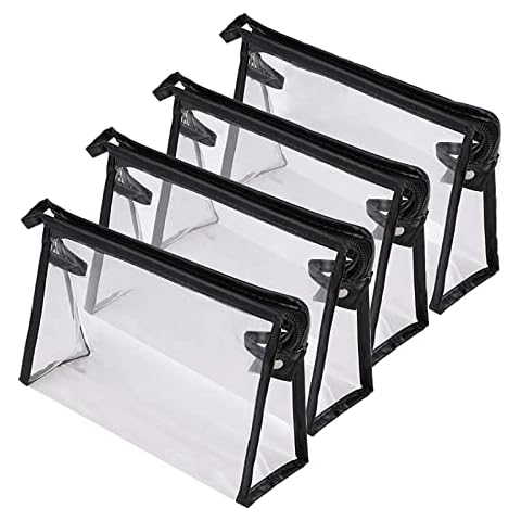 Toiletry Bag Clear Makeup Bag, 4PCS Travel Wash Bag Transparent Cosmetic Organiser Bag Small Waterproof PVC Portable Zip Beach Bag for Women, Men and Kids (Black) Cover