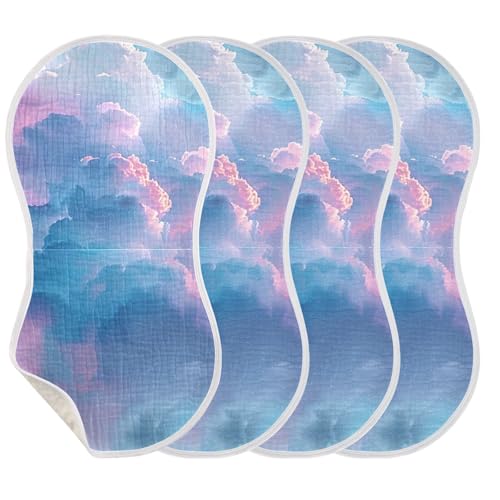 4 Pack Baby Burp Cloths, Soft Absorbent Burping Cloths for Babies, Cotton Milk Spit Up Rags, Large Size for Newborns, Baby Boys and Girls (Pastel Sky Pattern)