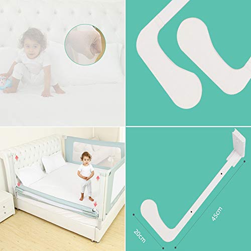 Rieles de cama para evitar caídas de bebés con barrera verde de 3 lados 7