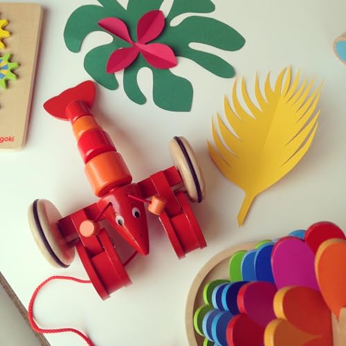 goki 54904 Ziehtier Hummer aus Holz, Nachzieh-Spielzeug mit Tiermotiv, Lernspielzeug inklusive Schnur, Babyspielzeug fördert Koordination und Motorik der Kleinkinder, 27cm x 18cm x 9cm, ab 1 Jahr