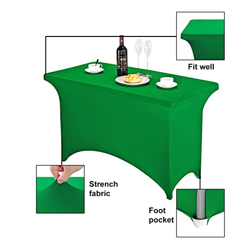 Image of FORLIFE 2Pack Spandex Table Covers,Fitted Tablecloth for Rectangular Tables, Stretch Patio Table Covers, Universal Spandex Table Cover for Wedding, Banquet, Party (4ft, Emerald)