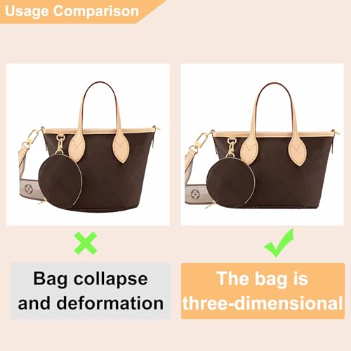 Image of Doxo Small Purse Organizer Insert for Handbags, Felt Neverfull BB Organizer Insert,Mini Tote Bag Organizer with Zipper Pocket, Fit Neverfull BB Longchamp Xtra Energy S and More, Brown-XS