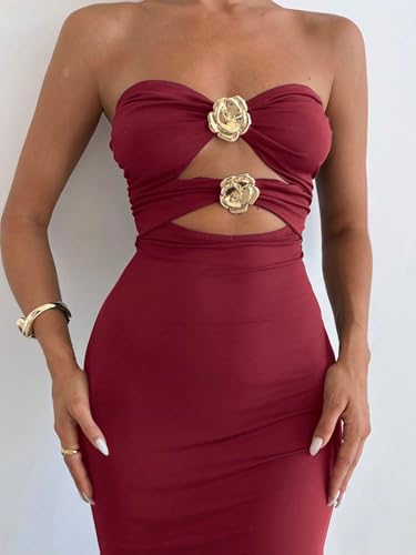 Image of SKAYS Women's Summer Dress Strapless Tube Top Cut Out Bodycon Maxi Dress Backless Going Out Casual Elegant Party Dresses