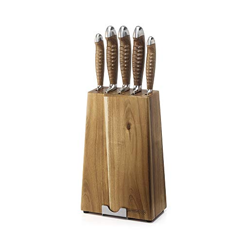 Conjunto com 5 Facas Cepo MUNDIAL Marrom