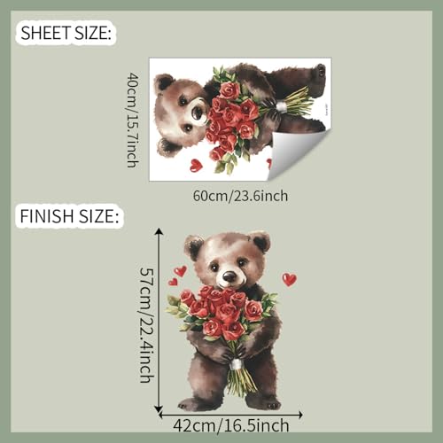 Vinilo decorativo infantil oso acuarela con rosas miniatura 2