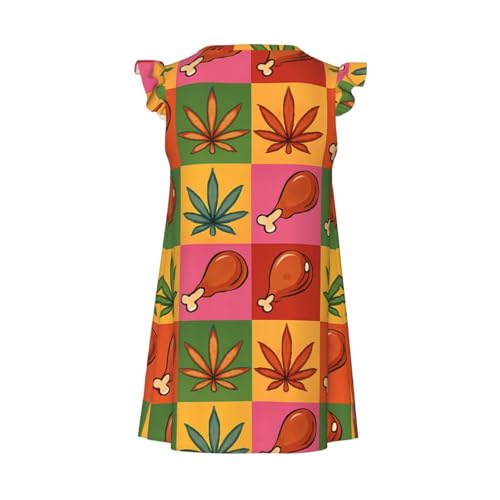 Flutter Sleeve Nightgown Pajama Gown Turkey Leg And Leaf Pattern Easy Pull-On Sleepwear Nightdress2