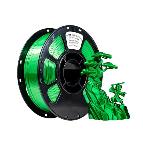 iBOSS PLA Filament 1,75 mm, seidenglänzend grün, Genauigkeit +/- 0,02 mm, PLA 3D-Druckerfilament, hartes 3D-Druckmaterial, 1 kg (2,2 Pfund), geeignet für die meisten Drucker,