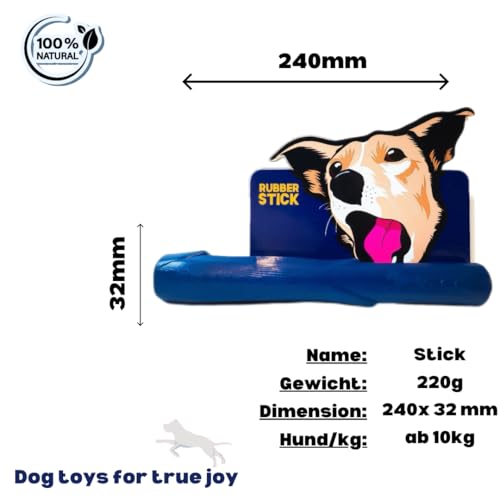 PlayDog Stick – Gummistab für Hunde aus Naturkautschuk | Apportierspielzeug & Robustes Kauspielzeug in Stockform | Zahnschonend, langlebig & sicher für Starke Kiefer, 25 × 3,2 cm