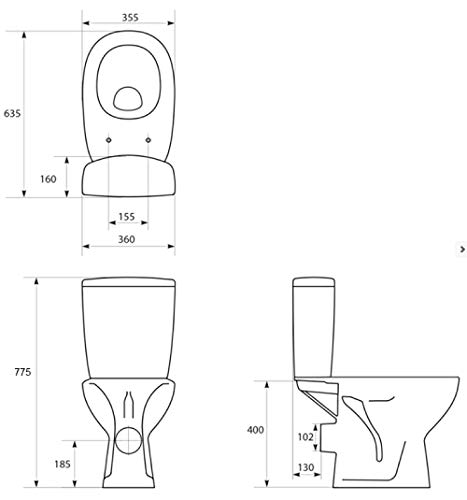 VBChome Keramik Stand- WC Toilette Komplett -Design- Set mit Spülkasten WC- Sitz mit Absenkautomatik SoftClose-Funktion für waagerechten Abgang Wasseranschluss Spülrandlos – Bild 6