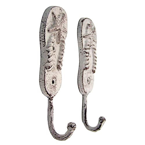 Beach Themed Decor- Cast Iron Pair of White Washed Flip Flop Wall Hooks, Set of 2, 6.5 Inches - Image 4