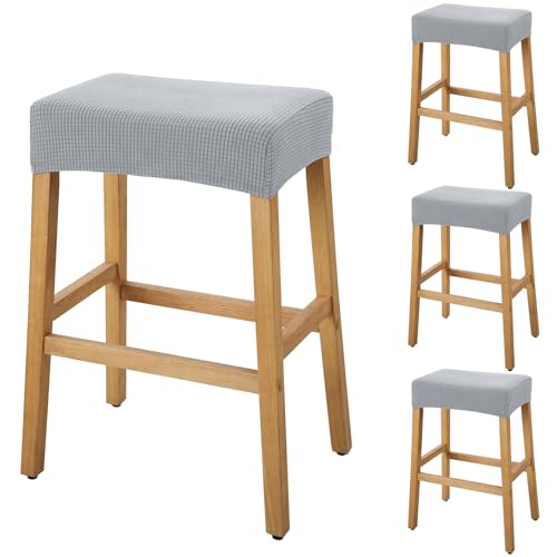 Image of YISUN Stool Covers Rectangle - 4 Pack Stretch Waterproof Saddle Seat Cover Counter Bar Stools Bar Chairs Covers Kitchen Island Chairs Cushion Protector (4, Light Gray)