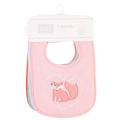 Image of Hudson Baby Unisex Baby Cotton Terry Drooler Bibs with Fiber Filling, Girl Woodland, One Size