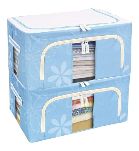 Image of Storage Box for clothes Cloth storage box wardrobe organizers (55 LTR Pack of 2, Skyblue Flower)