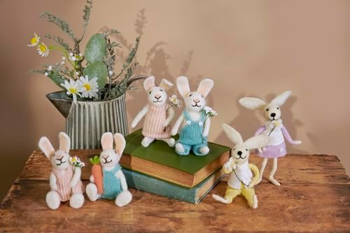 Primitives by Kathy Bunny Couple Collectible Felt Critter Set, 3.25-inch, Carrot & Daisy bunnies, pastel fabric outfits - Tiered Tray, Shelf, or Tablescape Display with Our Other Spring & Easter Decor image 4