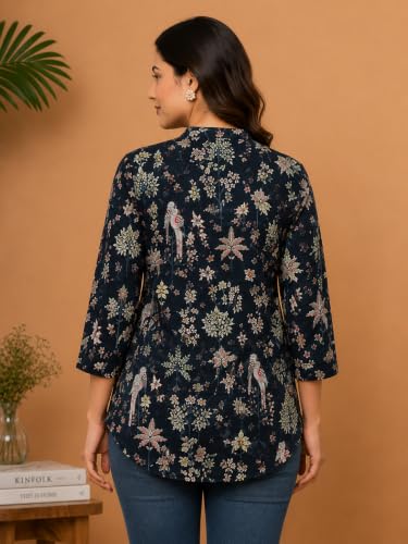 Image of Women's Floral Printed Cotton Kurti Summer Cotton Tunic Top for Girls