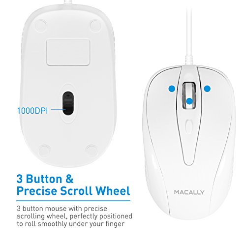 Macally UCTURBO 3 Button USB-C Wired Mouse for MacBook, MacBook Pro, white