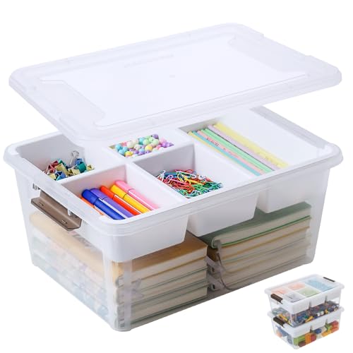 17 QT Plastic Storage Box with Removable Tray Craft Organizers and Storage Clear Storage Container for Organizing Bead, Tool, Sewing, Playdoh (White, 1Pack-17QT)