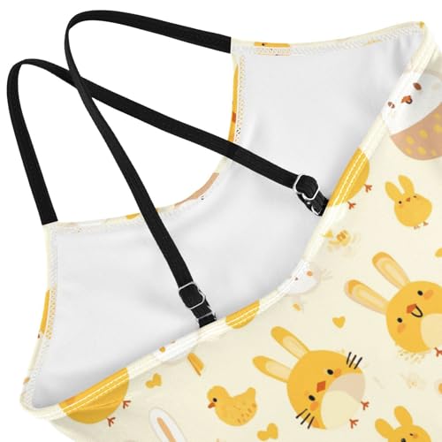 KLL Cute Bunny Rabbit Duckling Spring Bloomy Happy Easter Girls' 1-Piece Swimsuits Summer Swimming Suits Adjustable Strap4