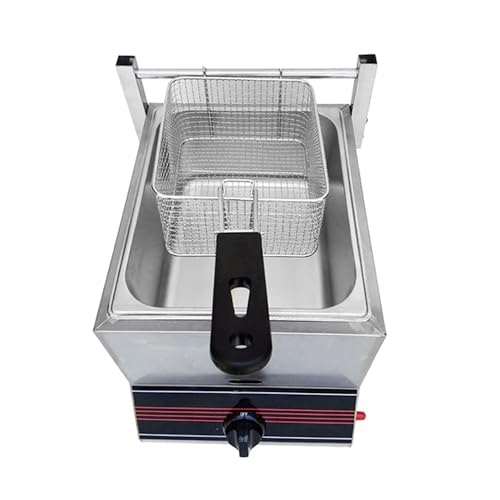 Gas Fryer Deep Fat Fryer, Stainless Steel Fryer, Manual Adjustment Temperature with Lid for Commercial Restaurant Home Kitchen Equipment, Easy Clean (A)