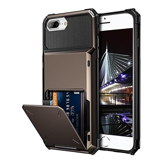 Vofolen Case for iPhone 8 Plus Case Wallet Card Holder ID Slot Scratch Resistant Dual Layer Protective Bumper Rugged TPU Rubber Armor Hard Shell Cover for iPhone 6 Plus 6s Plus 7 Plus 8 Plus Gun Color