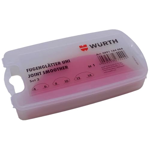 Würth Fugenglätter Uni Set Nr.2 RADIUS mit 3x Fugen Abzieher mit 6 Radien Gummi Silikon in praktischer Aufbewahrungsbox 0891184004