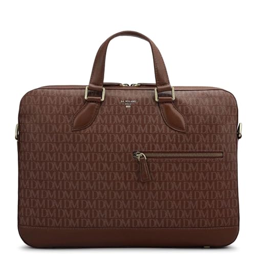Image of Da Milano Genuine Leather Laptop Bag for Men & Women | Brown Office Briefcase Fits 14 inch Laptop | Business Work Bag with Card Slots, Zip Pockets & Detachable Shoulder Strap