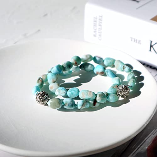 Natural Stone Larimar Bracelet Crystal Magnet Clasp 7.5" …4