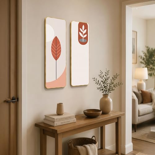 Image of The Castle Decor Modern Boho Wall Art Set of 2 for Living Room | Minimalist Botanical Leaf Painting | Abstract Nordic Wall Decor for Bedroom Office Hallway Home Decoration (Design-2, 12x18 Inch)