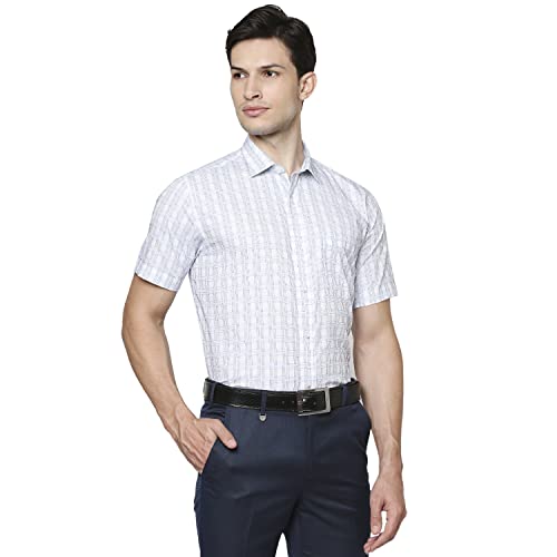 Image of Park Avenue Men's Pure Cotton Checks Pattern Regular Fit Semi Cutaway Collar Half Sleeve Formal Shirt