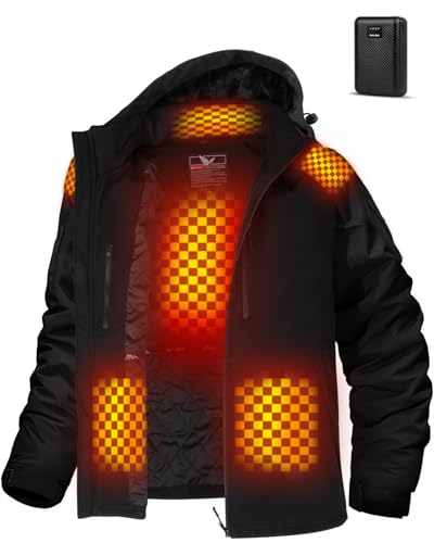 bailinghai Heated Jacket for Men with Bαtterγ Pack, Winter Outdoor Soft Shell Electric Heating Coat with Detachable Hood (XL)