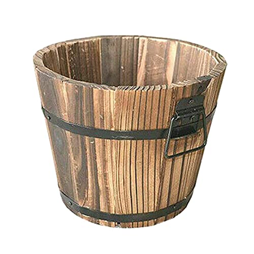 UUHUKP Seau en bois rustique pour plantes grasses - Pour décoration intérieure et extérieure - En bois véritable - Ouverture plate