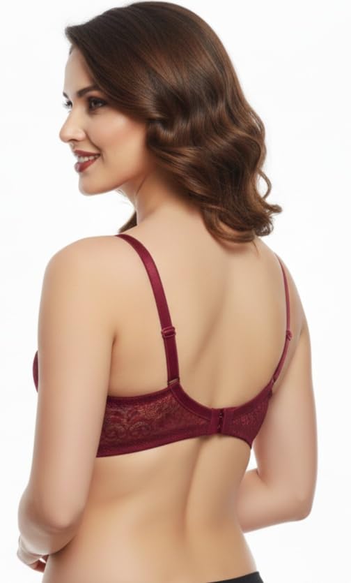 Image of Premium Women's Floral Lace Non-Padded Full Coverage Bra - Wire-Free Support Bralette in Nude
