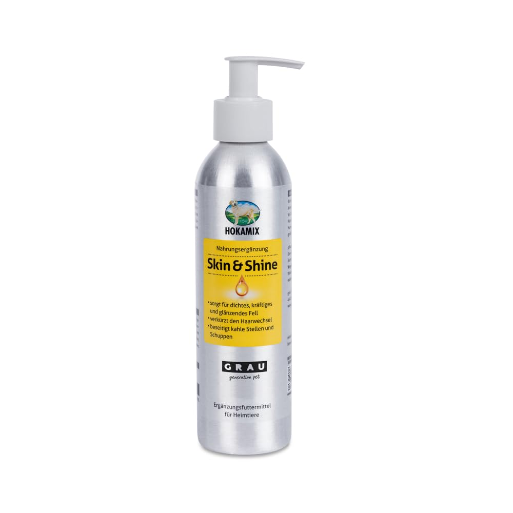 GRAU - das Original - HOKAMIX30 Skin&Shine, hochwertiges Öl für Haut & Fell, wichtige Omega 3 und Omega 6 - Fettsäuren 1er Pack (1 x 250 ml), Ergänzungsfuttermittel für Hunde & Katzen