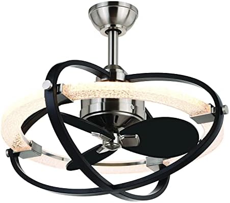 VAXCEL Galileo 22 in. Satin Nickel and Black Indoor Rod Mount Contemporary Fandelier Ceiling Fan with Matte Black Blades, Dimmable LED Light Kit and Remote Control, 3 Speeds, Clear Bubble Shade