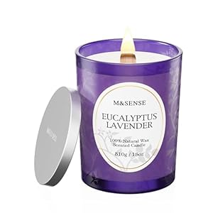 M&SENSE Eucalyptus Lavender Candle, Wooden Wick Scented Candle Gifts for Women, 100 Hours Slow Burning Natural Soy Candles 18oz, Stress Relief Aromatherapy Candles Home Decor, Gifts for Her Him