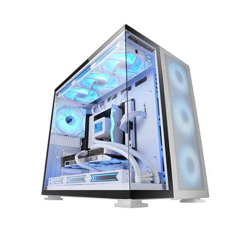 MARSGAMING MC-NOVA2, Caja Gaming Custom XXL E-ATX, Doble Cristal Templado Continuo Sin Marco, Soporte Completo Refrigeración Líquida, Aluminio Aeroespacial 2mm, Torre PC de Doble Cámara, USB-C, Blanco