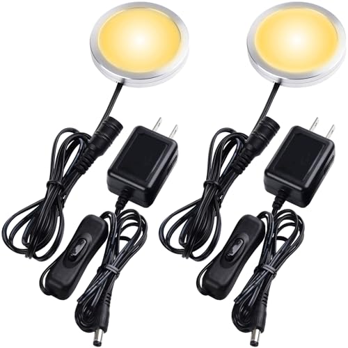 Lvyinyin Single LED Puck Light for Under Obove Cabinet Counter Bar Shelf Back Lighting, 120V...