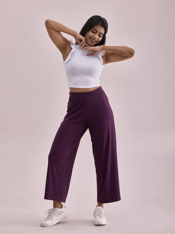 Image of GO COLORS Soft Rayon Blend Rib Palazzo Full Length for Women| Breathable, Mid Rise