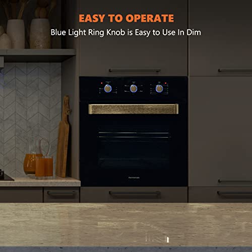 Single Wall Oven, Thermomate 24 Inch Electric Wall Oven With 5 Cooking Functions, 2000W Built-In Ovens With Mechanical Knobs Control, Black Tempered Glass Finish, Etl Certified #TOP5